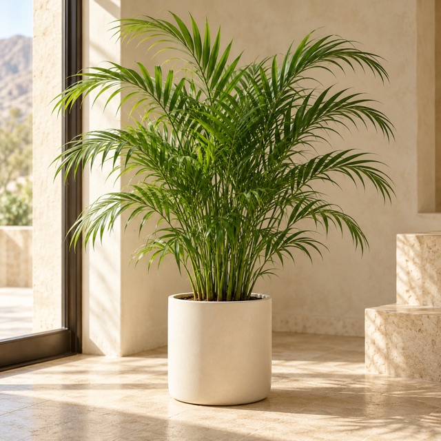Illustrative parlor palm in an ivory planter