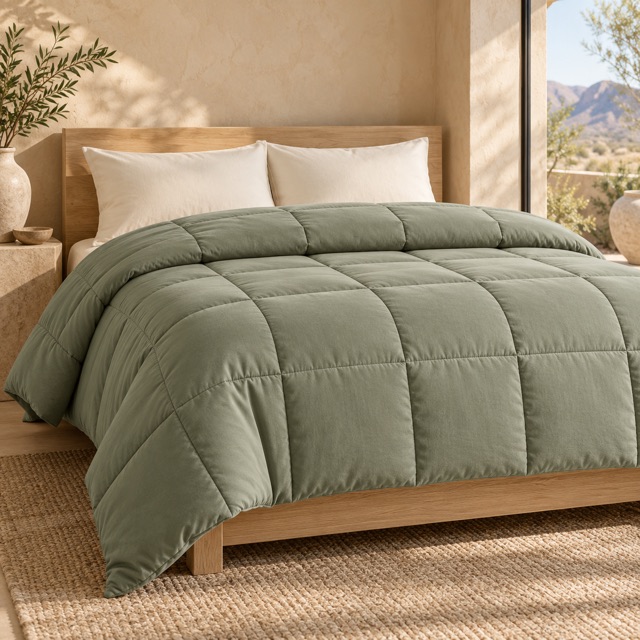 Illustrative sage box-stitched comforter